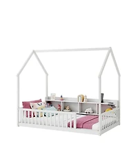 Streamdale Furniture Twin House Floor Bed with Storage, Led and Charging Station
