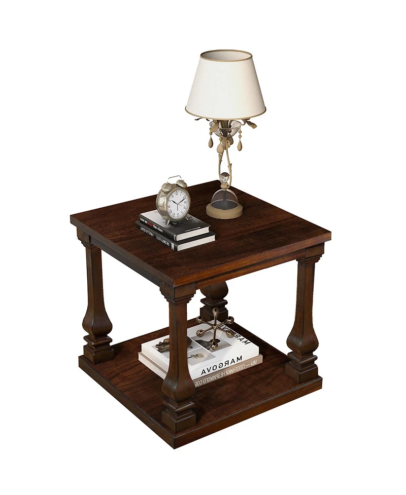 Streamdale Furniture 24.8" Farmhouse Wood End Table with Storage Shelf