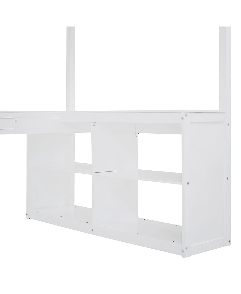 Streamdale Furniture Wooden Loft Bed with Desk, Storage and Tri-fold Mirror
