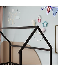 Streamdale Furniture Twin Wood House Floor Bed with Guardrails