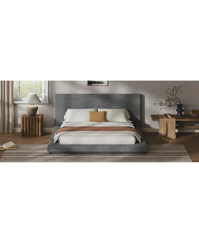 Streamdale Furniture Queen Floating Modern Bed Frame with Padded Headboard and Metal Slats