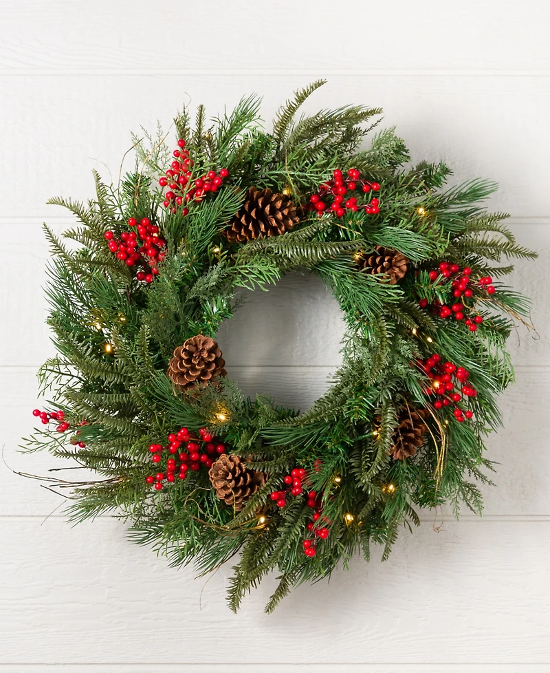 Balsam Hill 2 feet Outdoor Berry Pine Pre-Lit Wreath