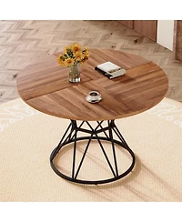 Flynama 47.3 Inch Walnut Wood Grain Round Dining Table with Hourglass Metal Bracket for 4-6 People