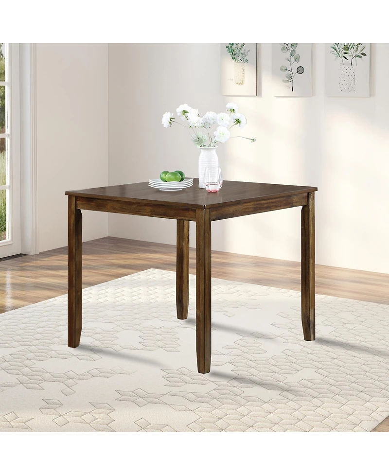 Flynama Modern Square Wood Dining Table with Solid Wood Legs and Walnut Finish