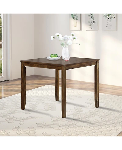 Flynama Modern Square Wood Dining Table with Solid Wood Legs and Walnut Finish