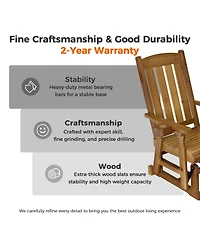 Mega Casa Solid Fir Wood Patio Glider for One Person, with High Back and Deep Contoured Seat