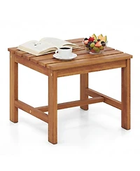 Gymax Patio Acacia Wood Accent Side Table17'' Square End Table with Slatted Tabletop