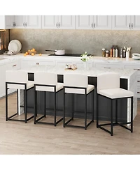 gaomon White Bar Stools Set of 6 Counter Height Faux Leather Upholstered Chairs with Backrest Sturdy Metal Legs for Kitchen Island Dining Room