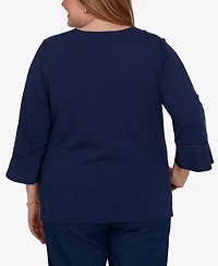 Alfred Dunner Plus Keyhole Neck 3/4-Length Bell-Sleeve Top