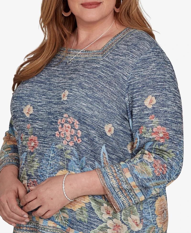Alfred Dunner Plus Floral 3/4-Sleeve Square-Neck Top