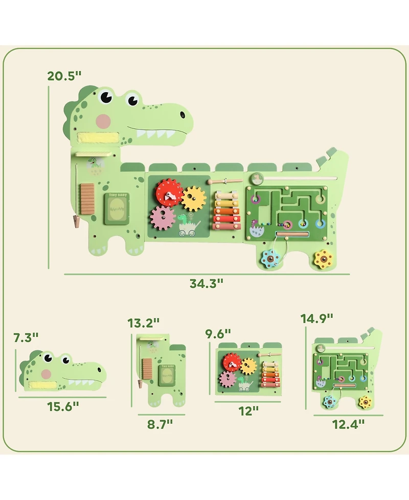 Qaba Dinosaur Wall-Mounted Busy Board, Music and Sensory Learning, Ages 2+