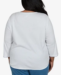 Alfred Dunner Plus Floral-Print 3/4-Sleeve Cotton-Blend T-Shirt