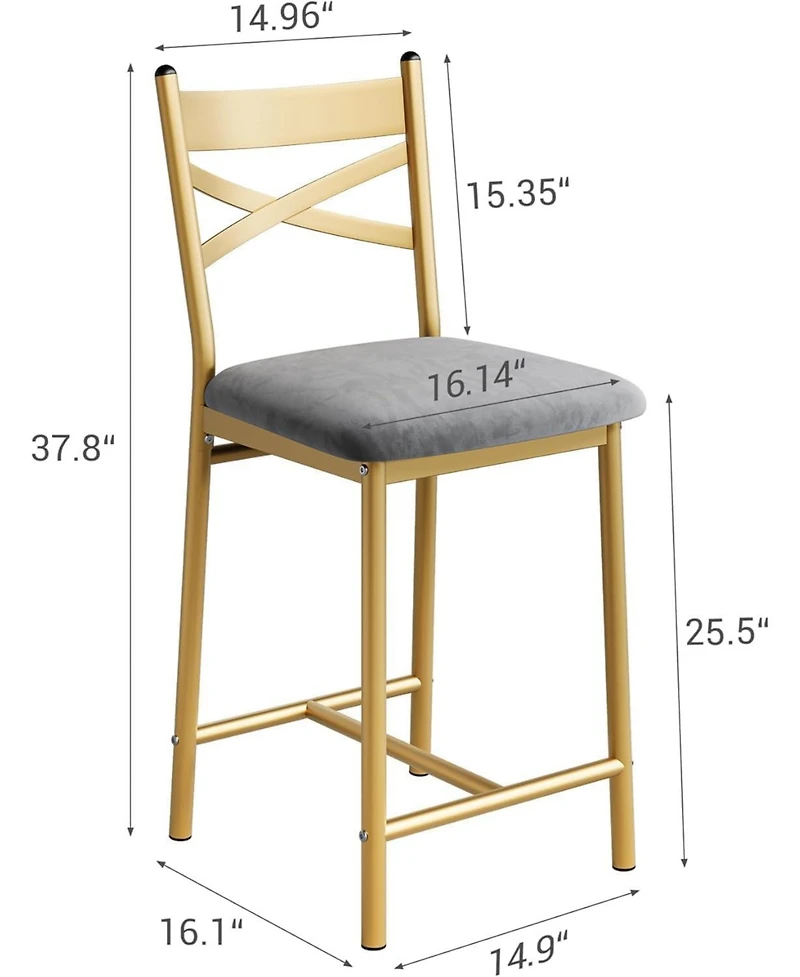 gaomon Set of 4 25.5" Upholstered Counter Height Bar Stools with Back and Metal Legs