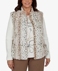 Alfred Dunner Plus Size Animal-Print Mock Neck Short Faux Fur Teddy Jacket
