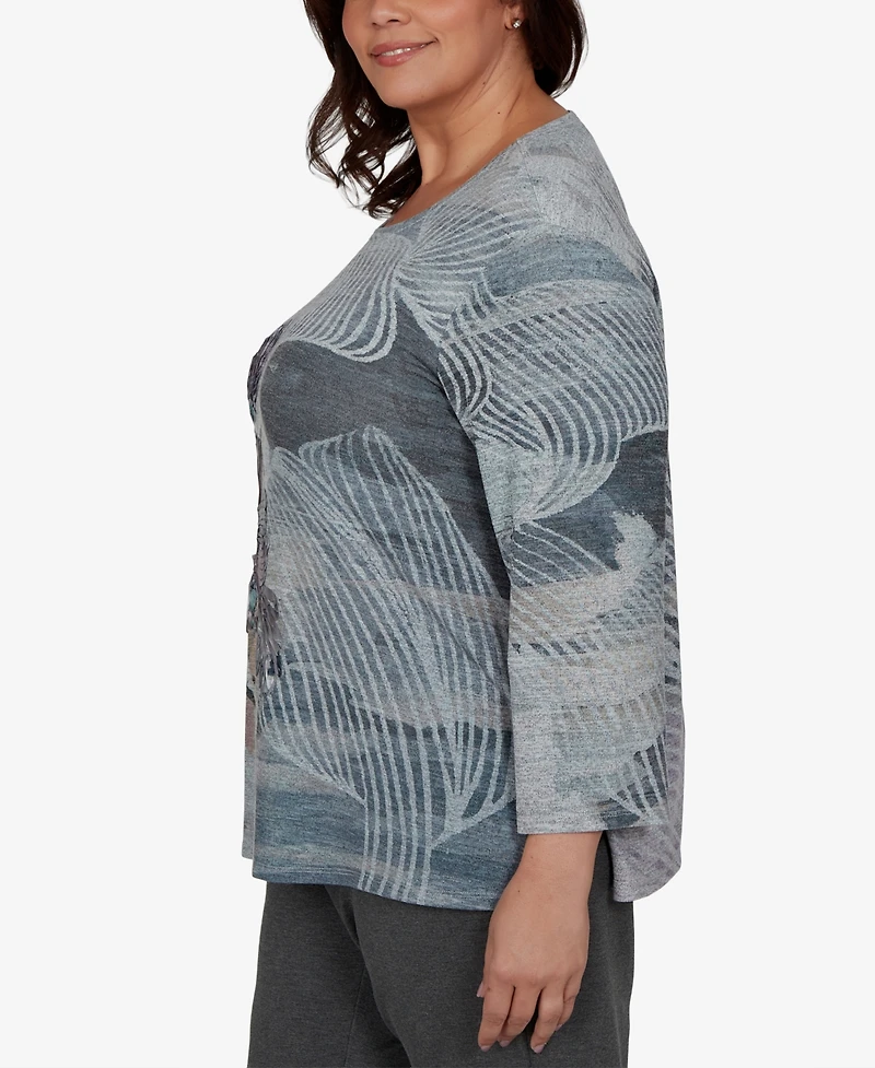Alfred Dunner Plus Crewneck 3/4-Sleeve Floral T-Shirt