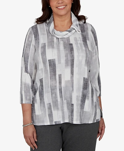 Alfred Dunner Plus Cowl Neck 3/4-Sleeve Textured-Knit Blouse
