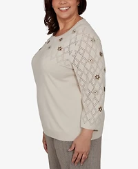 Alfred Dunner Plus 3/4-Sleeve Crewneck Pullover Sweater