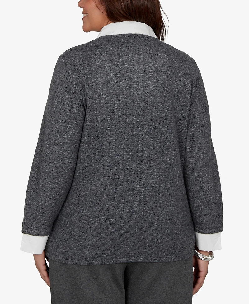 Alfred Dunner Plus Sequin 3/4-Length Sleeve Sweater