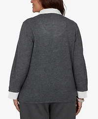 Alfred Dunner Plus Sequin 3/4-Length Sleeve Sweater