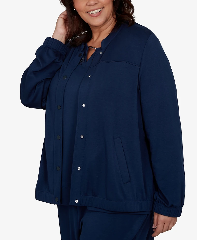Alfred Dunner Plus Mandarin-Collar Lightweight Stretch Jacket