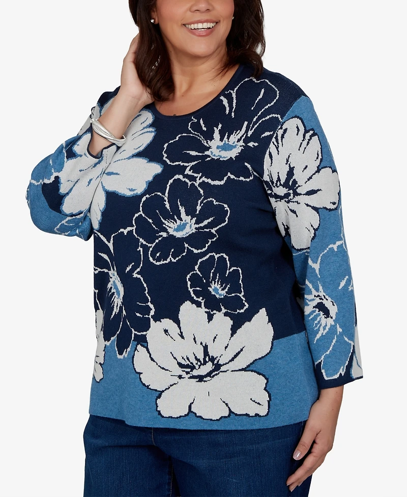 Alfred Dunner Plus Crewneck Floral Pullover Sweater