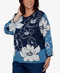 Alfred Dunner Plus Crewneck Floral Pullover Sweater