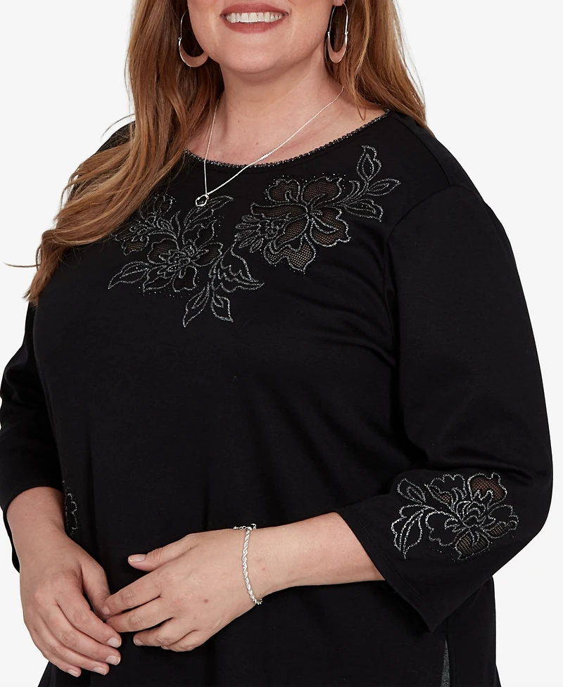 Alfred Dunner Plus Floral Scoop Neck 3/4-Sleeve Knit Top