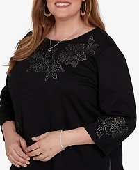 Alfred Dunner Plus Floral Scoop Neck 3/4-Sleeve Knit Top