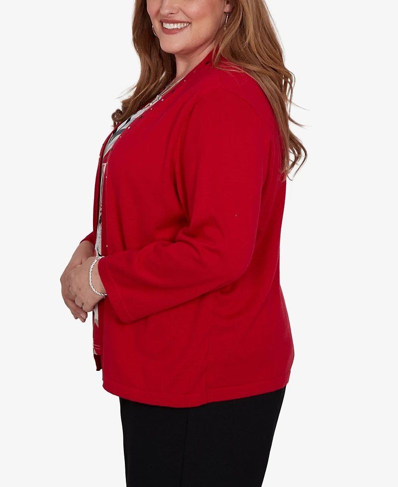 Alfred Dunner Plus Shawl Collar 3/4-Sleeve Cardigan Sweater