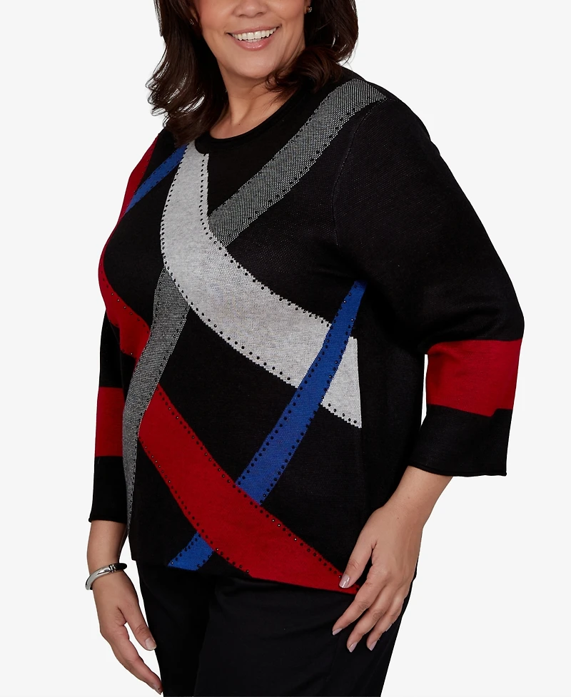 Alfred Dunner Plus Colorblocked 3/4-Sleeve Pullover Sweater