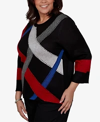 Alfred Dunner Plus Colorblocked 3/4-Sleeve Pullover Sweater