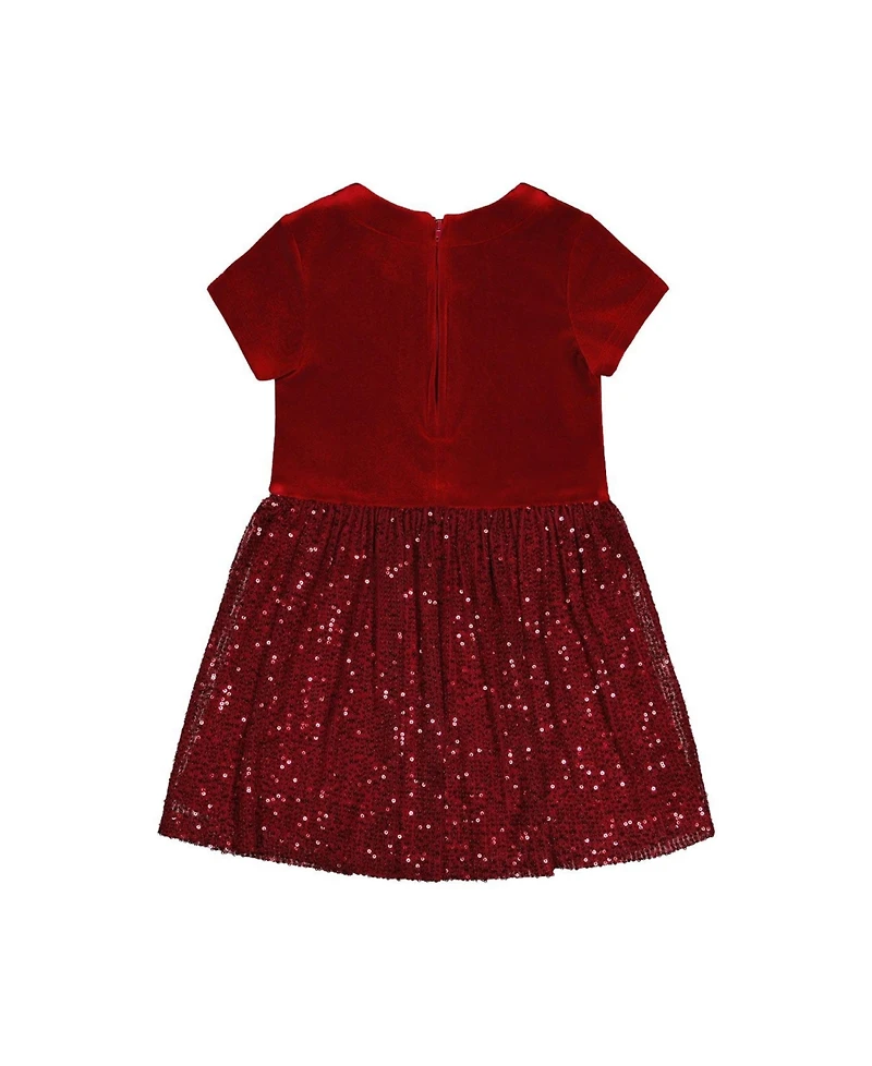 Deux par Big Girls (6-14) Bi-Material Short Sleeve Dress with Glittering Skirt