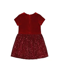 Deux par Big Girls (6-14) Bi-Material Short Sleeve Dress with Glittering Skirt
