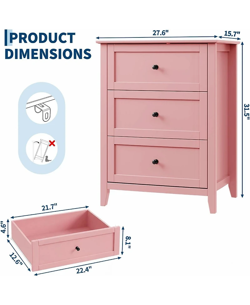 Gaomon 3-Drawer Dresser, 27.6" Modern Bedroom Storage Cabinet with Lacquered Finish, Metal Knobs for Nursery, Living Room or Apartment