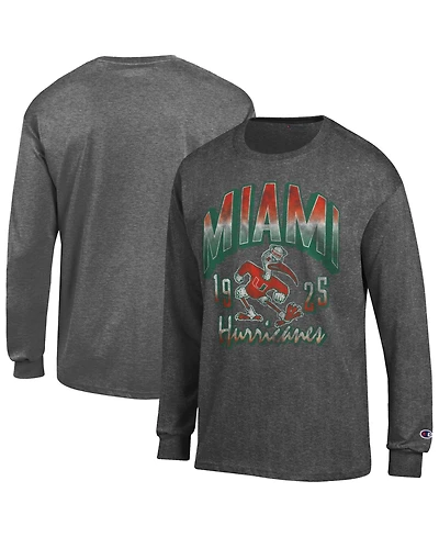 Champion Men's Miami Hurricanes Bold Distressed Crewneck Long-Sleeve T-Shirt