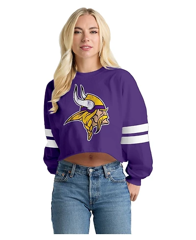 Spirit Jersey Women's Minnesota Vikings Oversized Cropped Long-Sleeve T-Shirt
