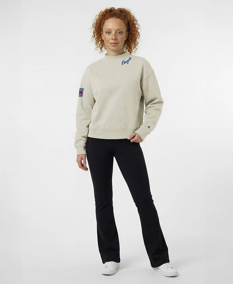 Champion Women's New York Rangers Collar Script Triumph Fleece Relaxed-Fit Crewneck Sweatshirt