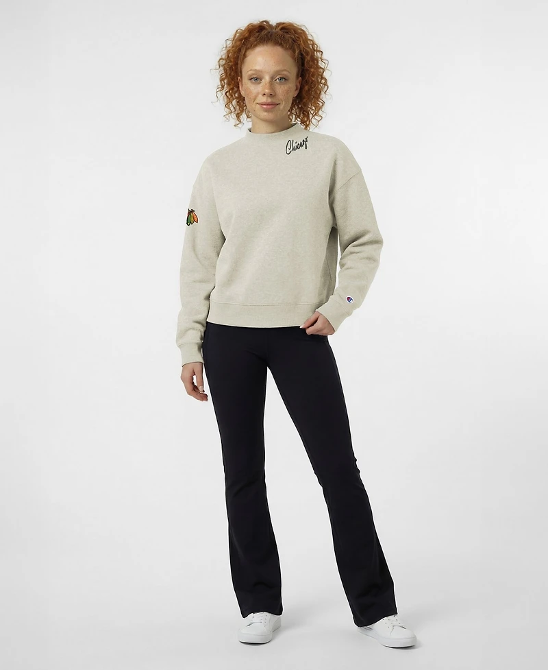 Champion Women's Chicago Blackhawks Collar Script Triumph Fleece Pullover Crewneck Sweatshirt