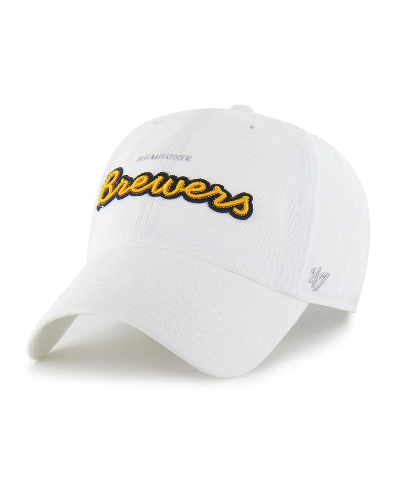 '47 Brand Women's White Milwaukee Brewers Trendy Script Clean Up Adjustable Hat