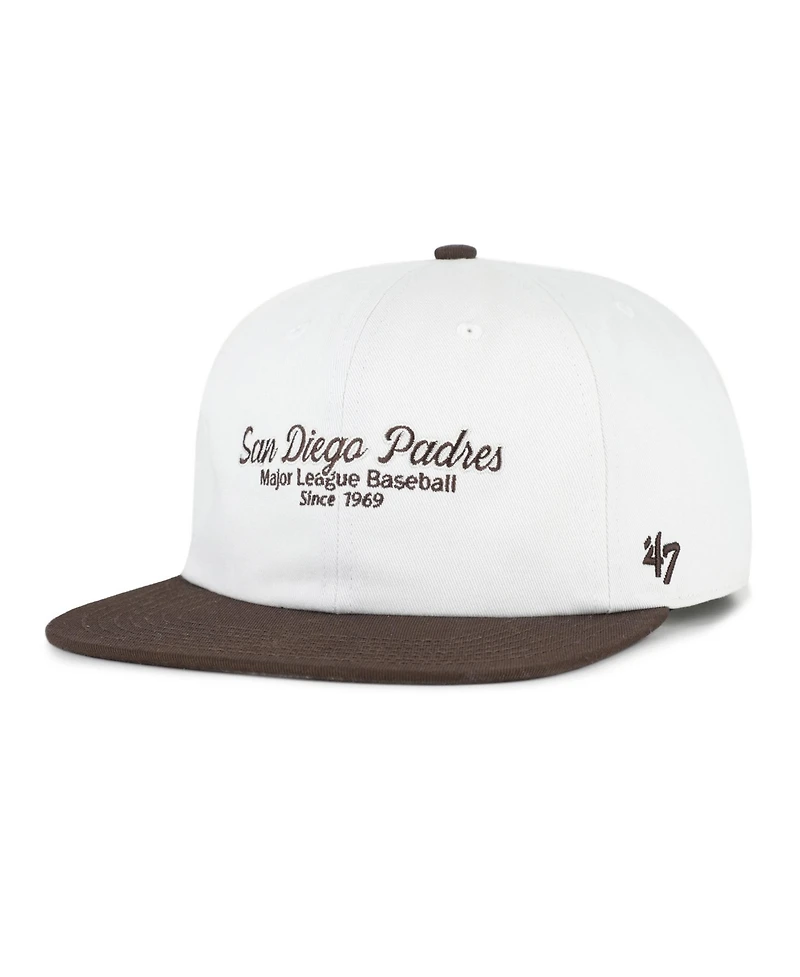 '47 Brand Men's White/Brown San Diego Padres Script Stack Relaxed Captain Snapback Hat