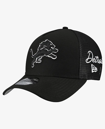 New Era Men's Black Detroit Lions City Script 9FORTY A-Frame Adjustable Hat