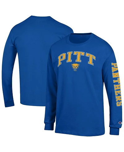 Champion Men's Pitt Panthers Arch Over Logo 2-Hit Long-Sleeve Crewneck T-Shirt