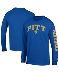 Champion Men's Pitt Panthers Arch Over Logo 2-Hit Long-Sleeve Crewneck T-Shirt
