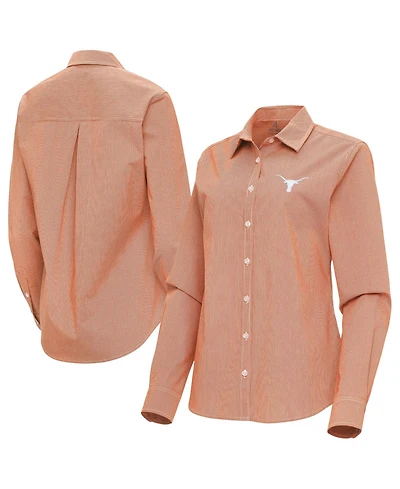 Antigua Women's Texas Longhorns Porter Woven Tri-Blend Long-Sleeve Button-Up Shirt