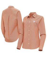 Antigua Women's Texas Longhorns Porter Woven Tri-Blend Long-Sleeve Button-Up Shirt