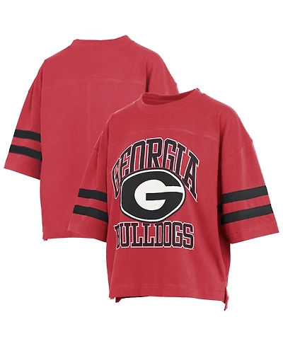 Pressbox Women's Georgia Bulldogs Wayne Tyler Cropped Distressed Short-Sleeve T-Shirt