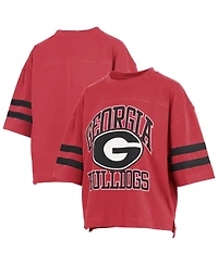 Pressbox Women's Georgia Bulldogs Wayne Tyler Cropped Distressed Short-Sleeve T-Shirt