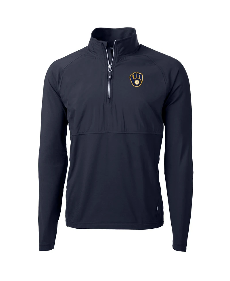 Cutter & Buck Men's Navy Milwaukee Brewers Adapt Eco Knit Hybrid Quarter-Zip Pullover Sweatshirt