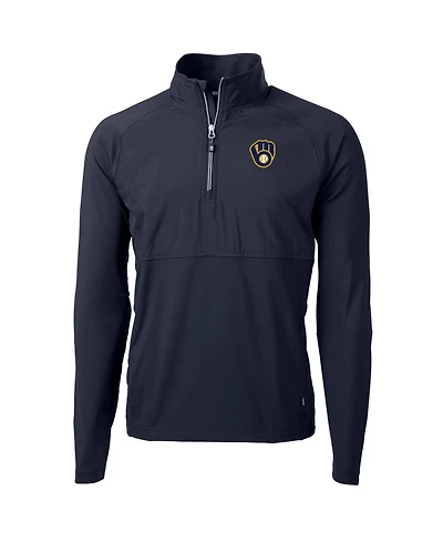 Cutter & Buck Men's Navy Milwaukee Brewers Adapt Eco Knit Hybrid Quarter-Zip Pullover Sweatshirt