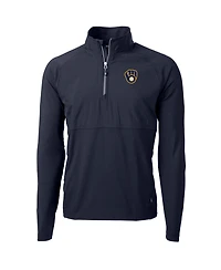 Cutter & Buck Men's Navy Milwaukee Brewers Adapt Eco Knit Hybrid Quarter-Zip Pullover Sweatshirt